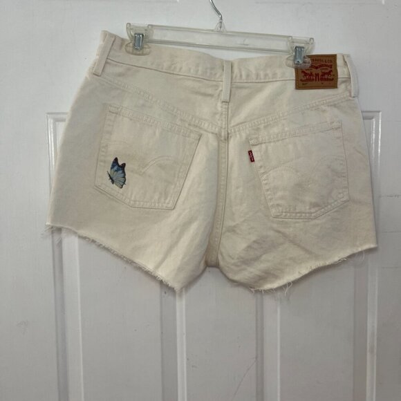 Levi's Plus-Size Cream Butterfly High-Rise Button-Fly Summer/Beach Shorts Sz 32 - Picture 4 of 8